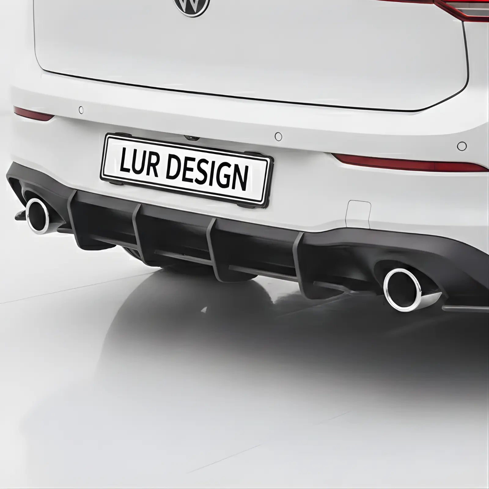 Rear Diffuser Volkswagen Golf 8 GTI
White Volkswagen car with 'LUR DESIGN' on the license plate against a white background