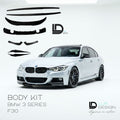 White BMW 3 Series F30 with body kit parts and Lur Design branding on a white background