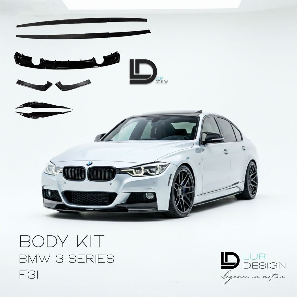 White BMW 3 Series F31 with car body kit components and LD Design branding on a white background.