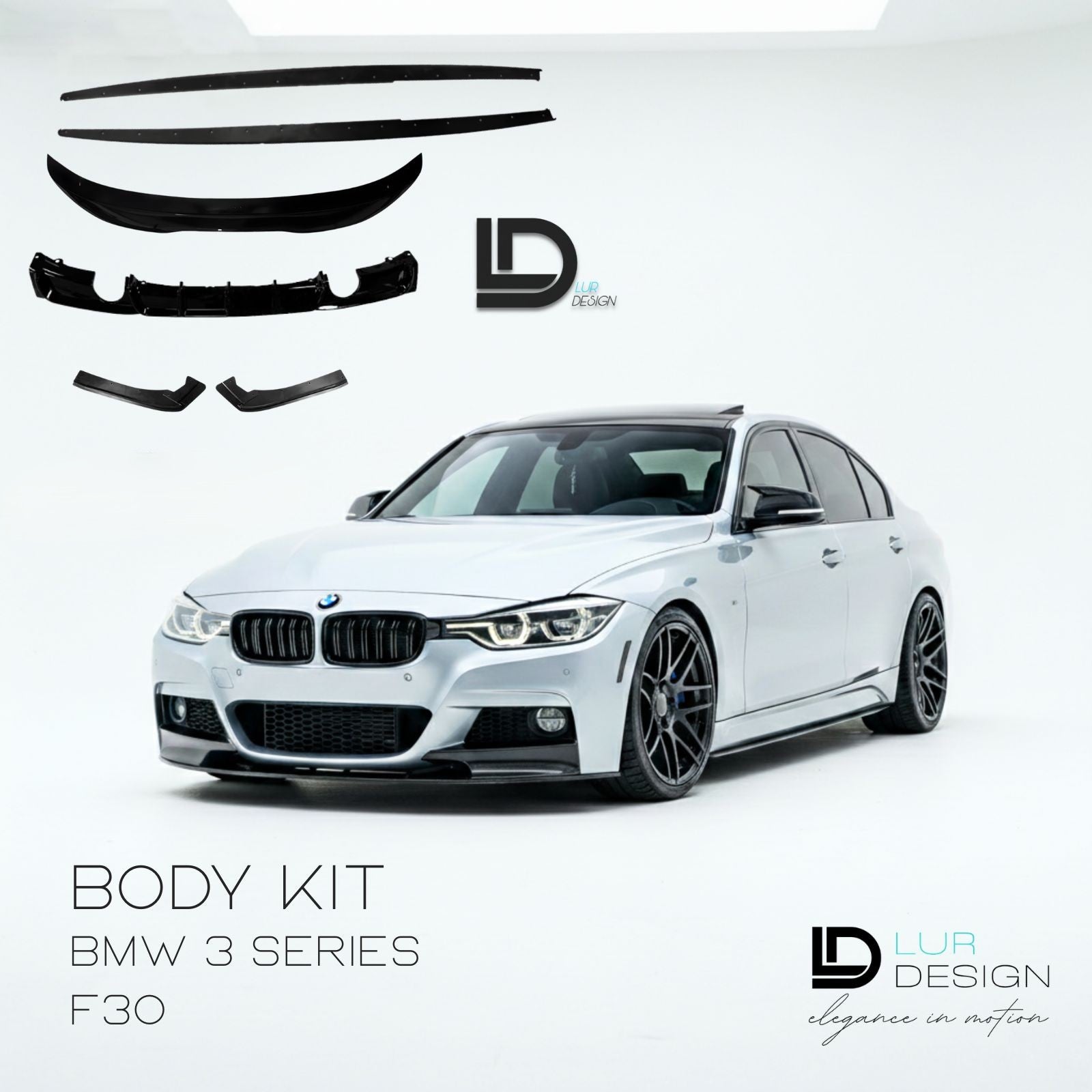 BMW 3 Series F30 Body Kit V.2, Rear Duckbill Spoiler lip, Rear diffuser, Side Skirts, Rear Side Splitters| Lur Design