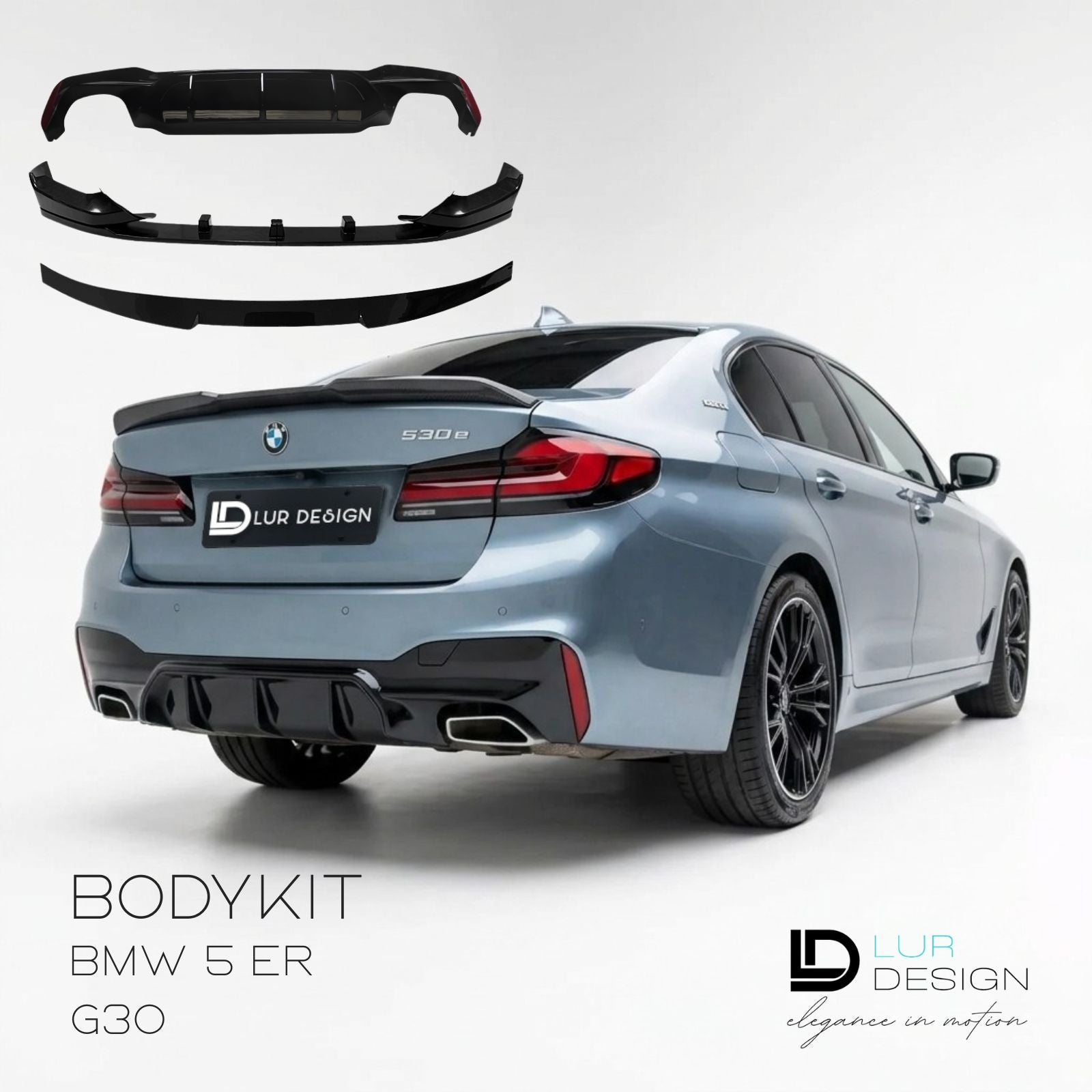 BMW 5 Series G30 M Sport Body Kit, Front Splitter/Lip, Rear Ducbill Spoiler lip, Rear diffuser | Lur Design