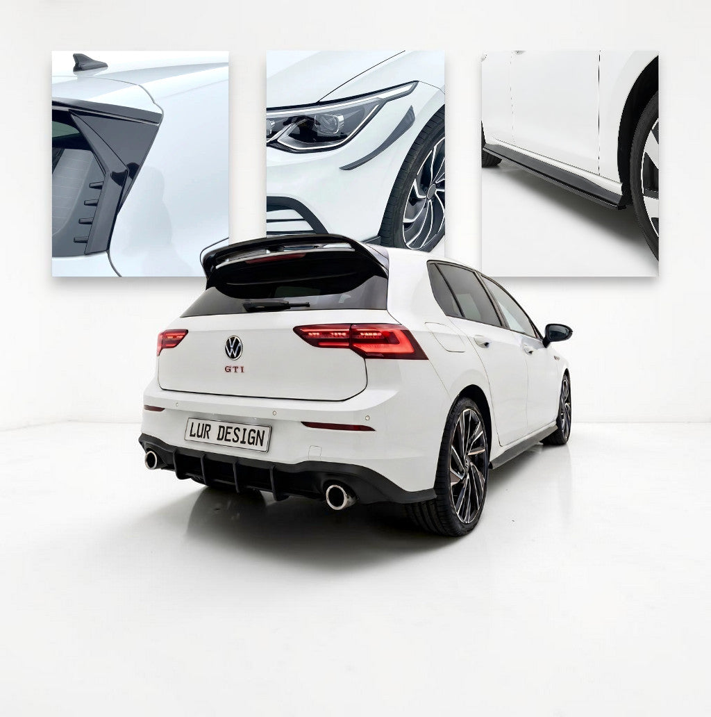 Kit carrosserie V.1 pour Volkswagen Golf GTI MK8, V1 aileron/becquet arrière, diffuseur arrière, aileron latéral de fenêtre arrière, bas de caisse et canards | Lur Design