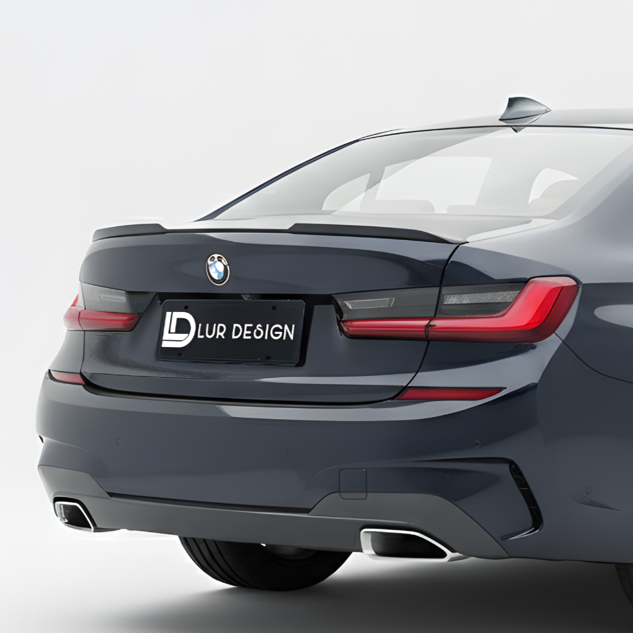 Black BMW car with 'Lur Design' branding on a gray background with Duckbill Spoiler Lip