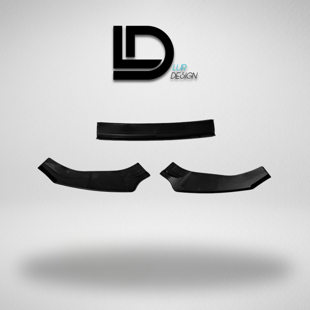 Pièces de pare-chocs avant de voiture noire sur un fond gris avec le logo 'LD Lur Design'.