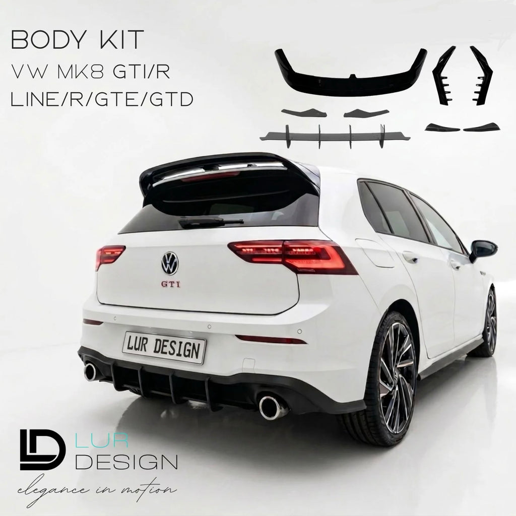 Body Kit V.1 For Volkswagen Golf GTI MK8, V1 Rear Spoiler, Rear Splitter, Rear window side spoiler and canards | Lur Design