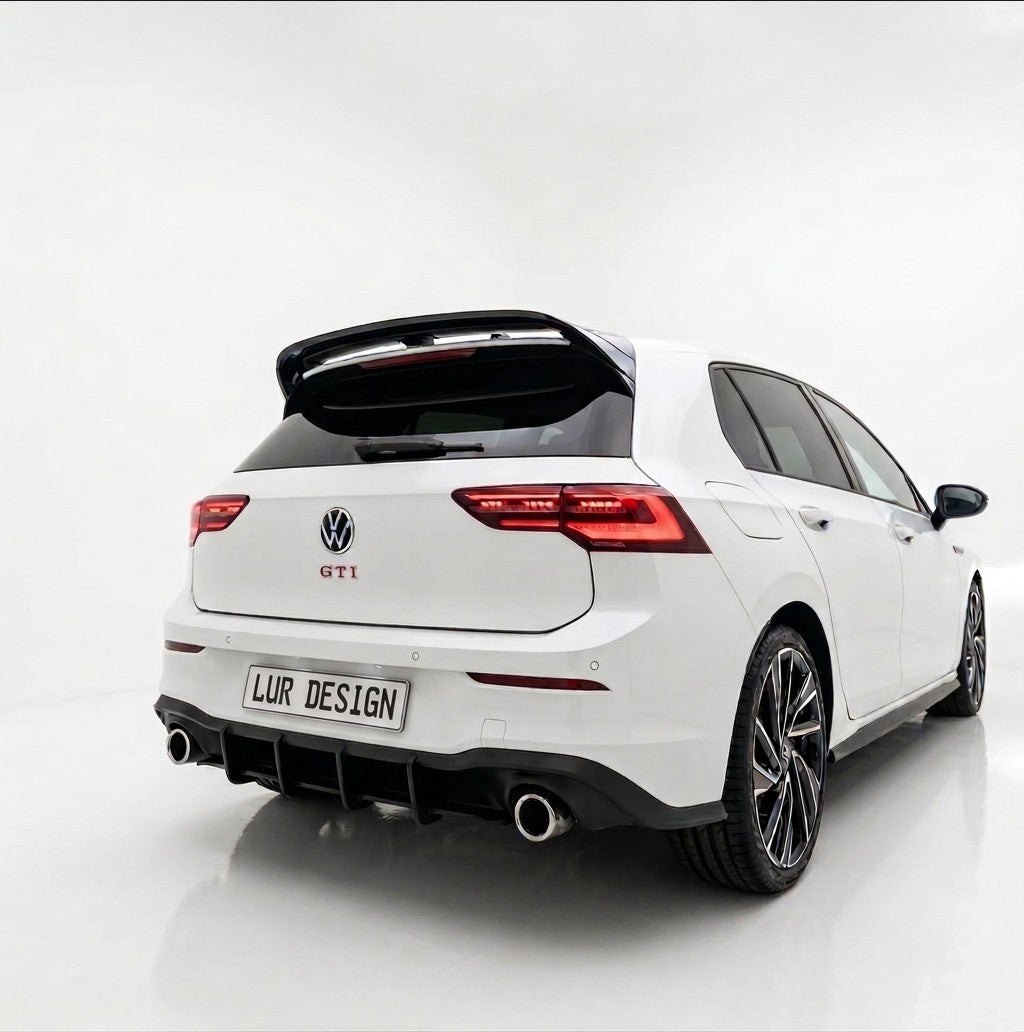 white Volkswagen car with a spoiler on a white background, 
Volkswagen GTI MK8 V1 Rear Spoiler 
