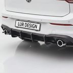 Rear Diffuser Volkswagen Golf 8 GTI
Car rear bumper with 'LUR DESIGN' license plate on a white background