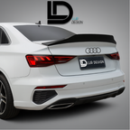 White Audi car with a black rear wing and 'Lur Design' branding on a gray background
Rear_Spoiler_Cap_Audi_A3_8Y_Sedan