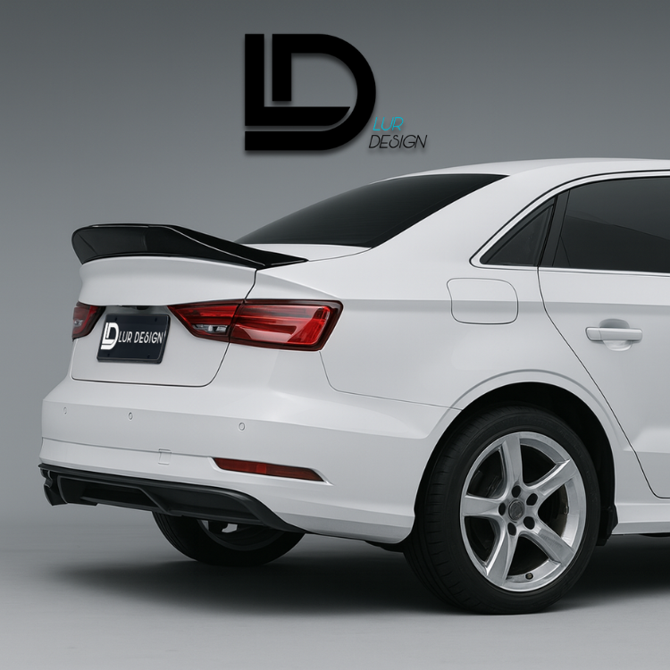 White car with a black spoiler on a gray background, featuring the 'LD Lur Design' logo.