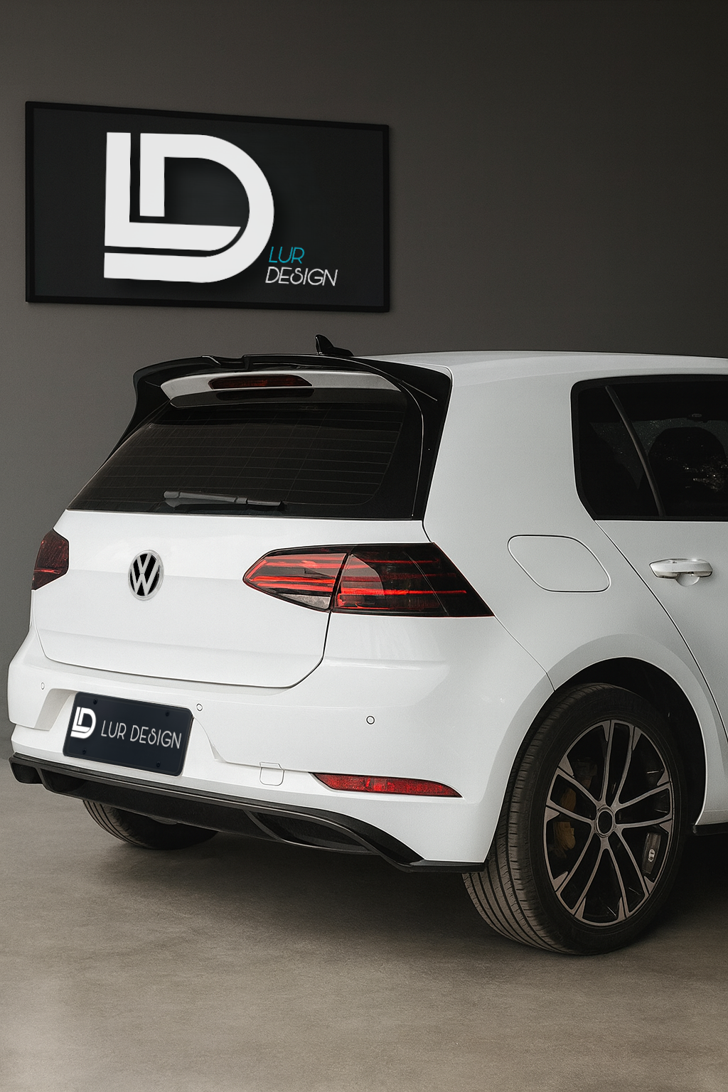 V1 Rear Spoiler for Volkswagen R-Line MK7/7.5 - Lur Design
White Volkswagen car with a black wing and 'Lur Design' branding on a gray backgrond