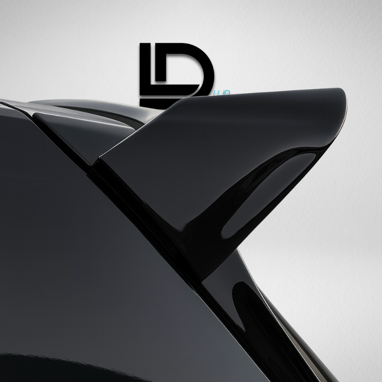V2 Rear Spoiler for Volkwagen Golf 7/7.5 / GTI / R
Close-up of a black car's rear wing/spoiler with a logo in the background