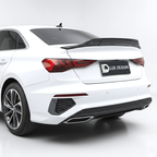 White Audi car with a black rear wing and 'Lur Design' branding on a gray background
duckbill_spoiler_lip_Audi_A3_8Y_Sedan