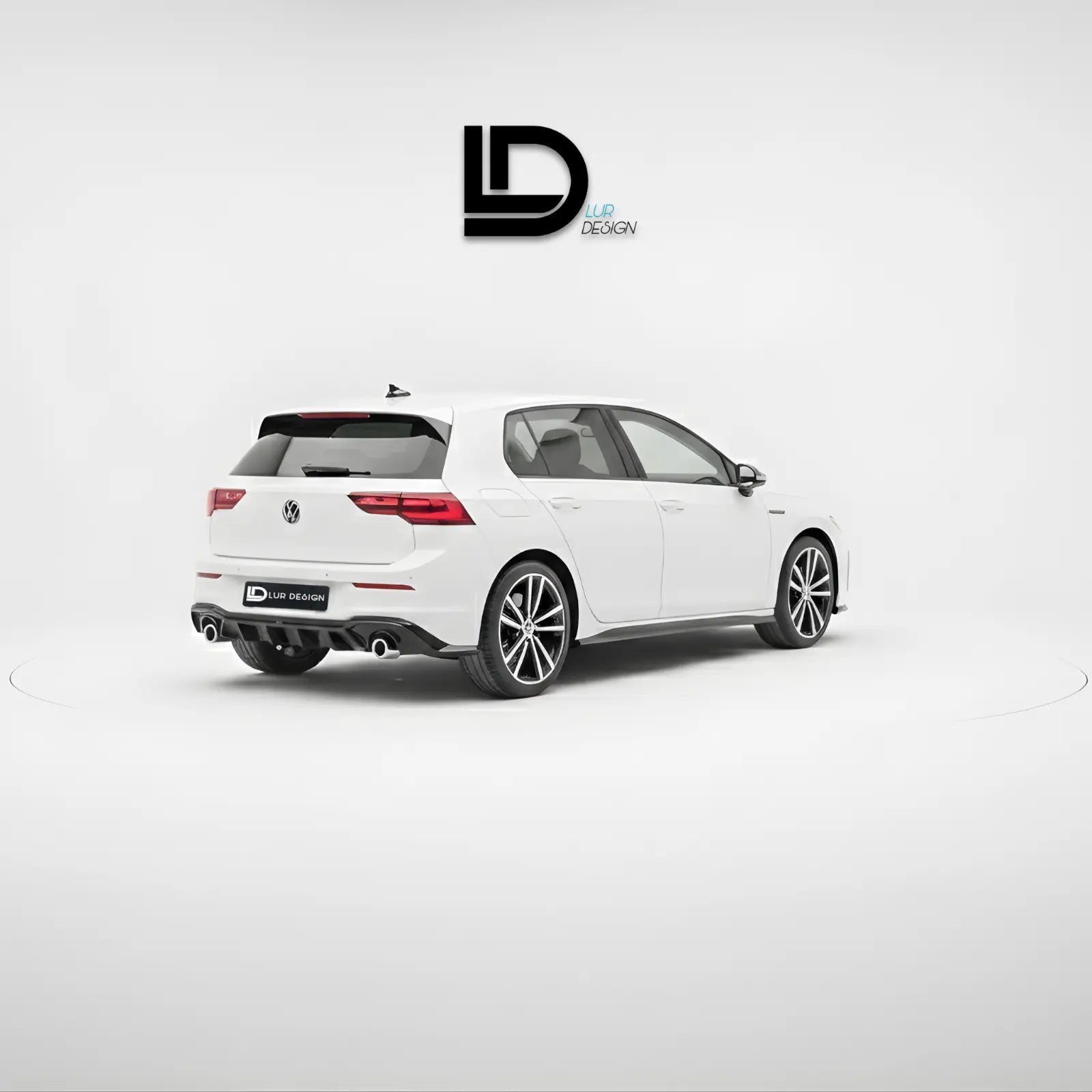 Volkswagen Golf MK8 gti with  rear diffuser Lur Design Plate on a white background with 'LD Design' logo.