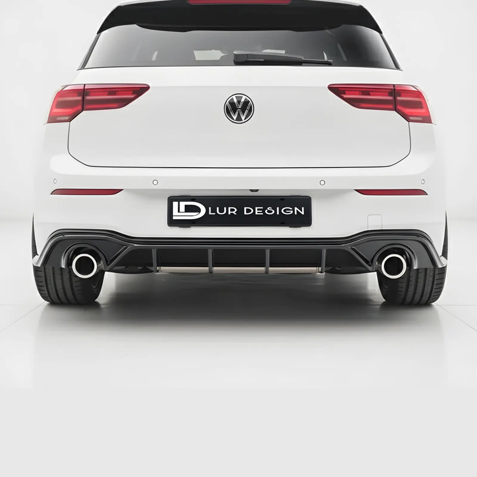 Volkswagen Golf MK8 gti with  rear diffuser Lur Design Plate on a white background with 'LD Design' logo.