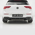 Volkswagen Golf MK8 gti R Line with  rear diffuser Lur Design Plate on a white background with 'LD Design' logo.