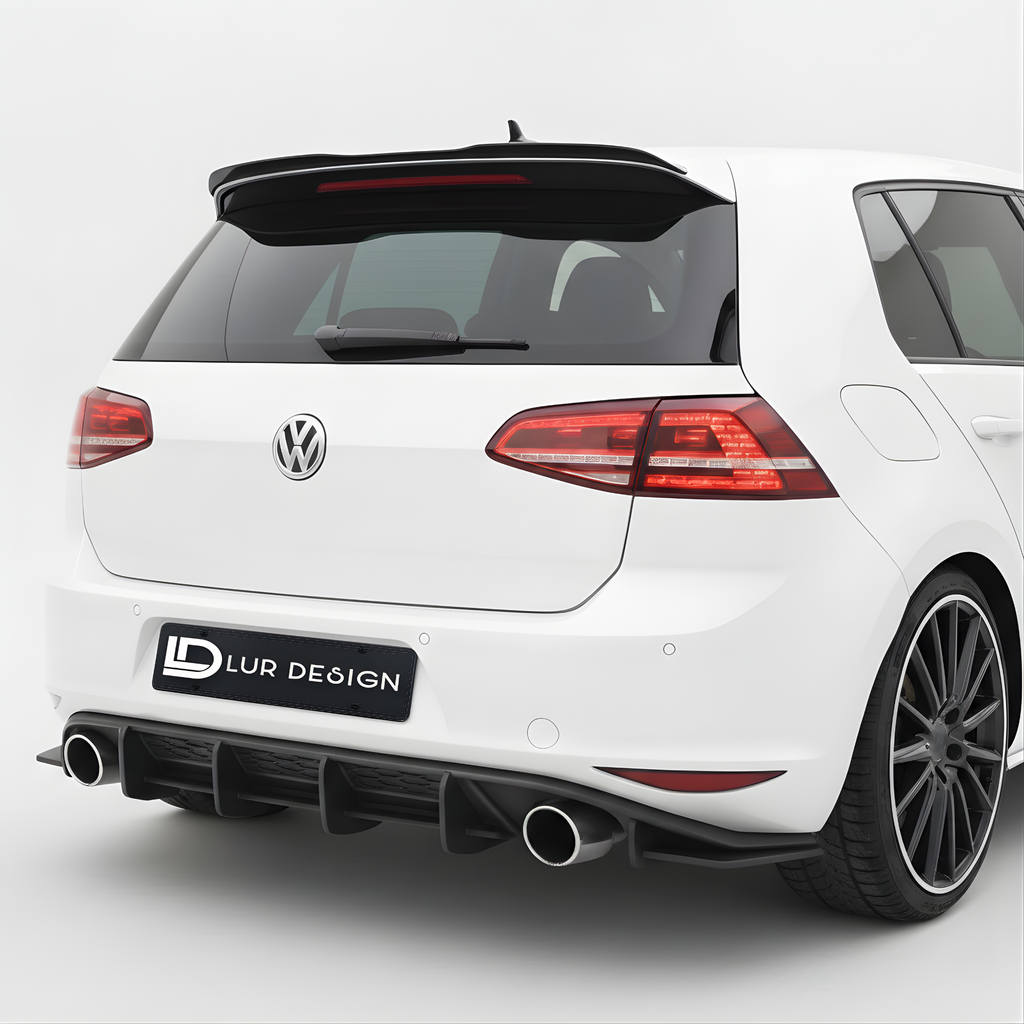 Volkswagen golf mk7 rear splitter Rear Diffuser and  Lur Design badge on a gray background