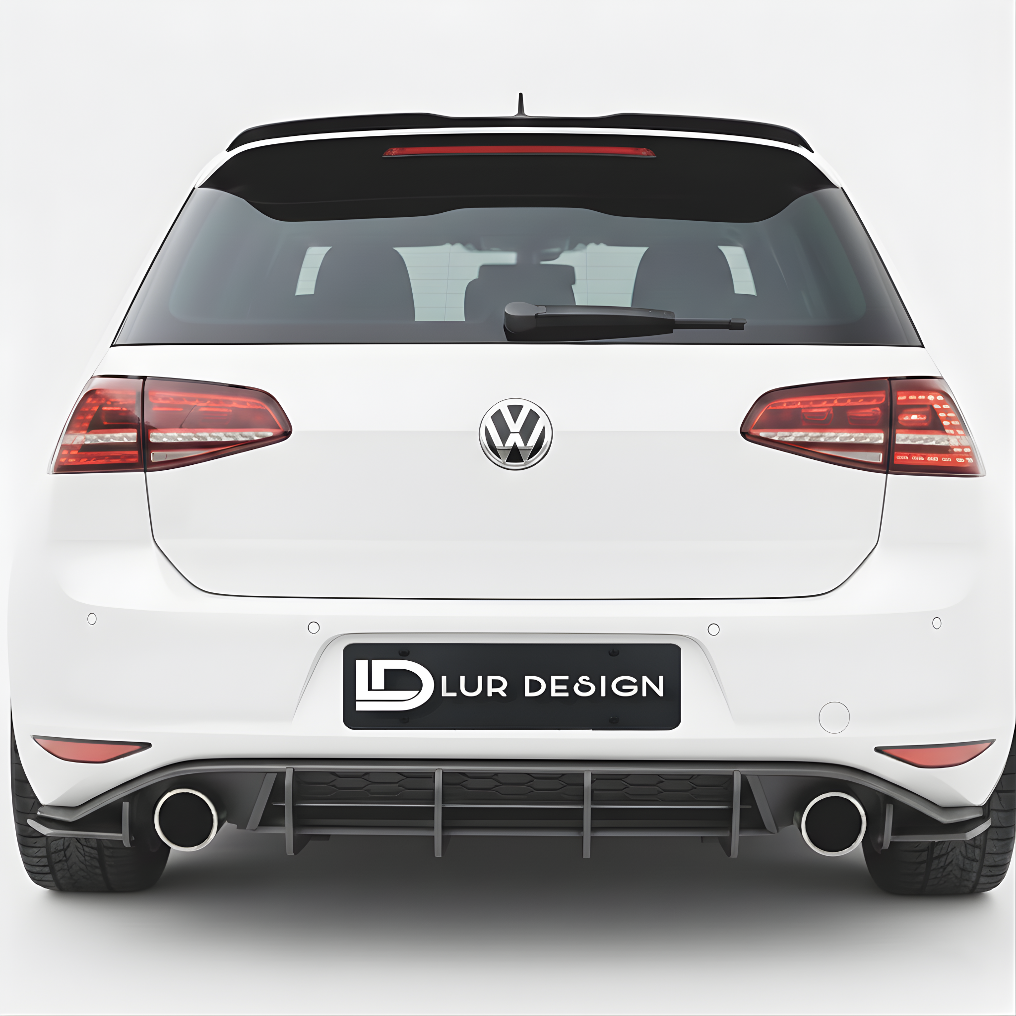 Volkswagen golf mk7 rear splitter Rear Diffuser and  Lur Design badge on a gray background
