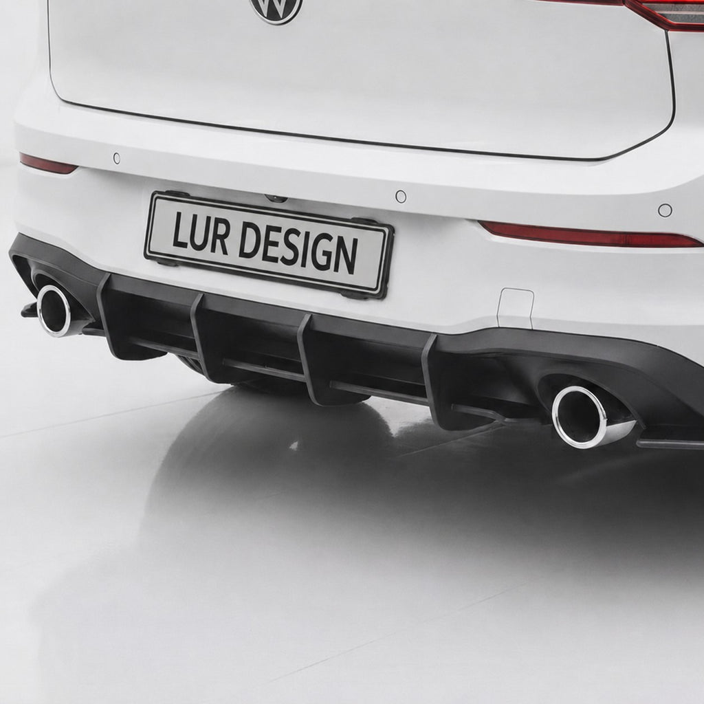 Rear Diffuser Volkswagen Golf 8 GTI
White Volkswagen car with 'LUR DESIGN' on the license plate against a white background